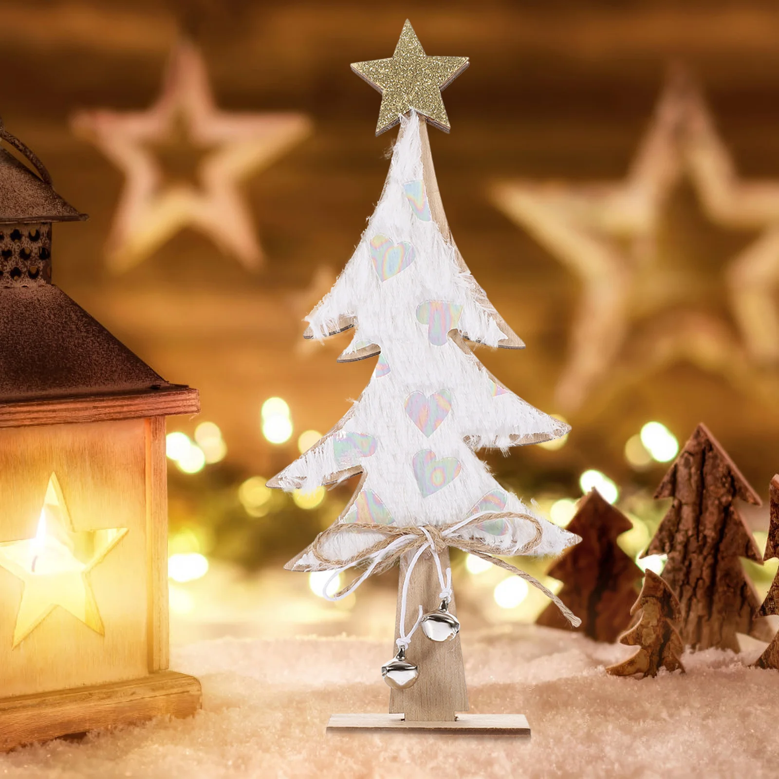 

Wooden Christmas Tree Decor Festive Tabletop Ornament for Living Room Bedroom Shelf Display Holiday Seasonal Decoration