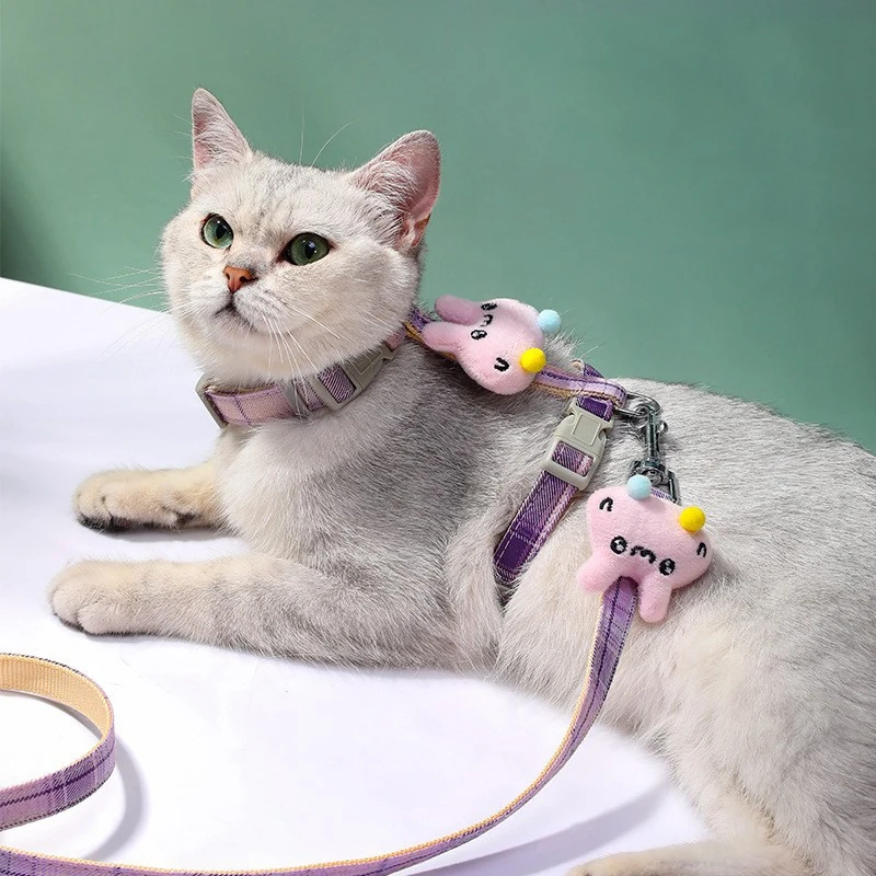 Adjustable Cat Harness Leash Set Breathable Vest Escape Proof Kitten Chest Strap Easy Control Pet Cat Adjustable Collar Supplies