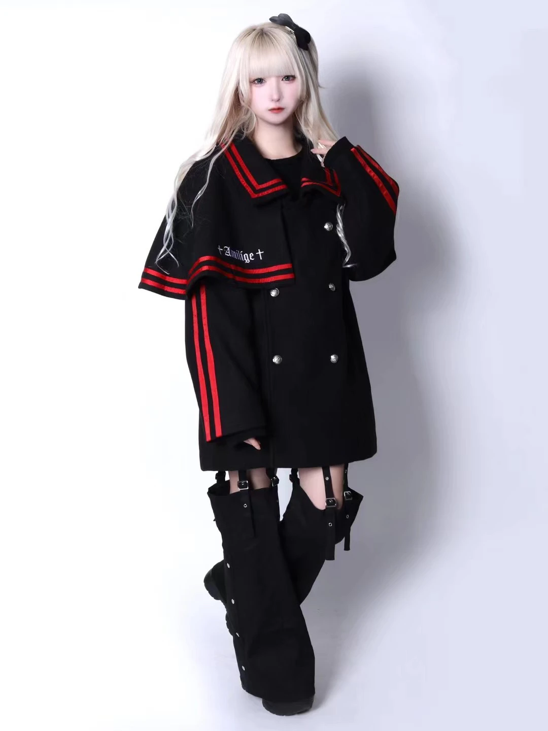 Japanese Mine Style Mass-produced Subculture Cape Collar Splicing Embroidery Double-breasted Loose Jackets Coats Women Winter