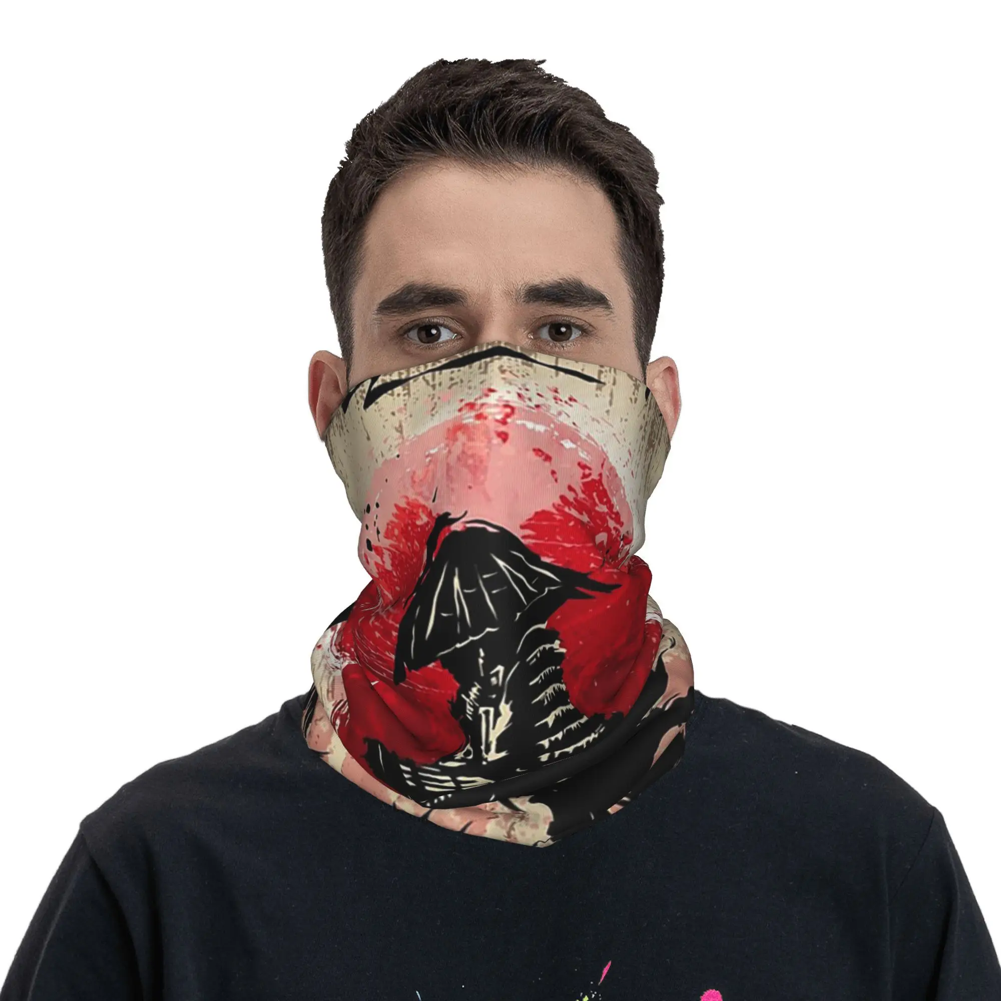 Japanese Art Samurai Fighter Bushido Bandana Neck Cover Printed Mask Scarf Warm Headband Hiking Fishing Unisex Adult Washable