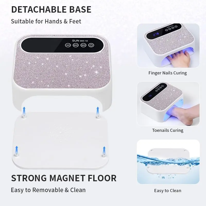 Lámpara UV Inalámbrica para Uñas, 268W Recargable, con Brillantes Pedrerías, Secador de Curado Rápido para Salón y Hogar