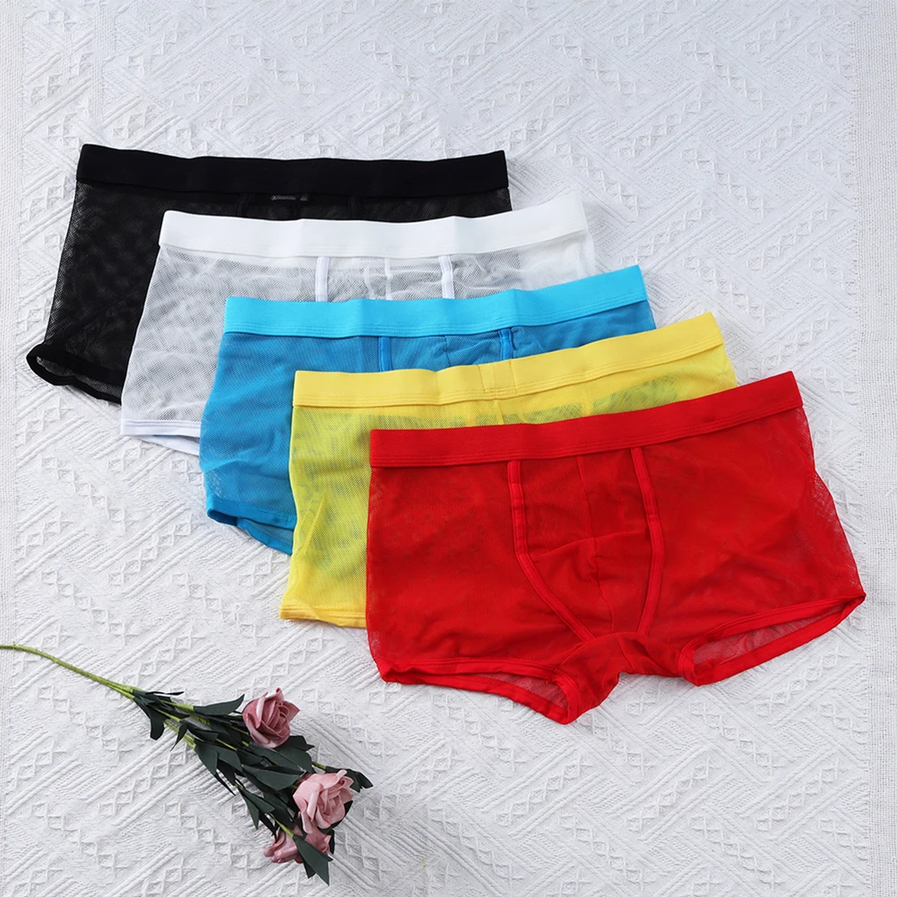 

1pc Breathable Lingerie Men Sheer Mesh Boxer Briefs Shorts Low Waist Sexy Underwear U Convex Pouch Panties