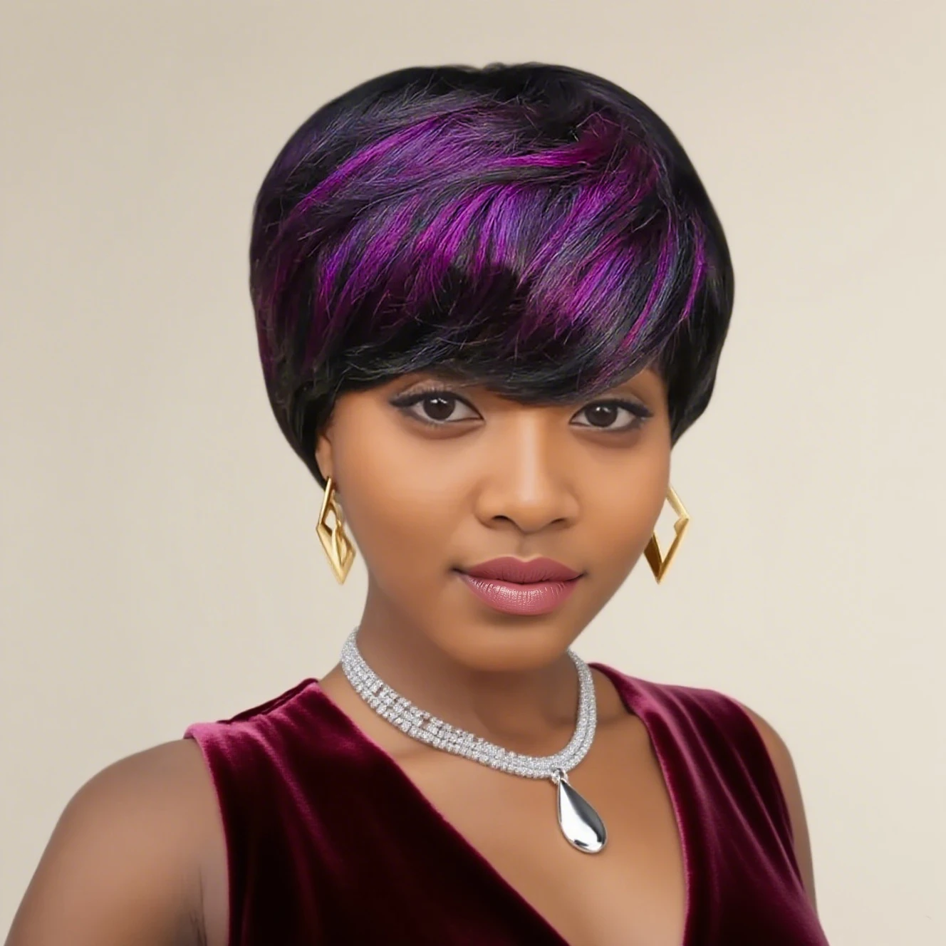 

Парик с стрижкой пикси, человеческие волосы, полный машинный парик, короткий прямой многослойный парик для женщин