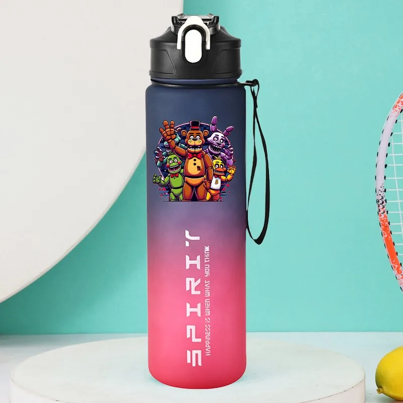 800ml FNAF Five Water Bottle with Straw Nights At Freddys Cartoon Character Pattern Printed Sports Bottles Boys Girls Party Gift