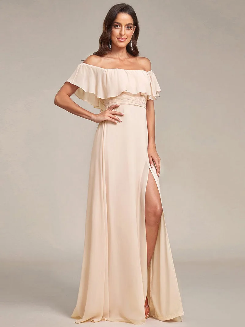 LoveDoris-vestido de dama de honor de gasa con cuello Barco, vestido de novia dividido, línea A, vestido de graduación, vestido de fiesta ajustado, personalizado