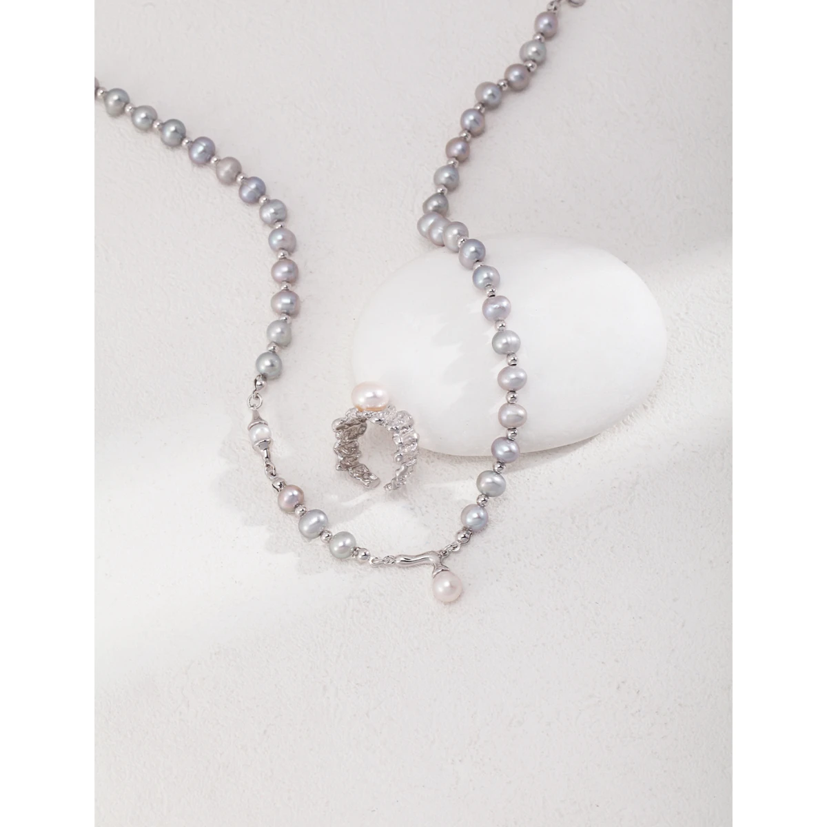 

S925 pure silver plated with 18k gold | natural pearl necklace chain length 36+6CM 101824