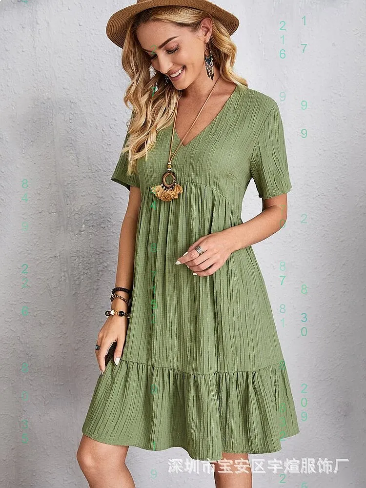 Spring Summer Loose Short Sleeve Flowy Dress Dresses Casual Smocked Waist Shift Dress