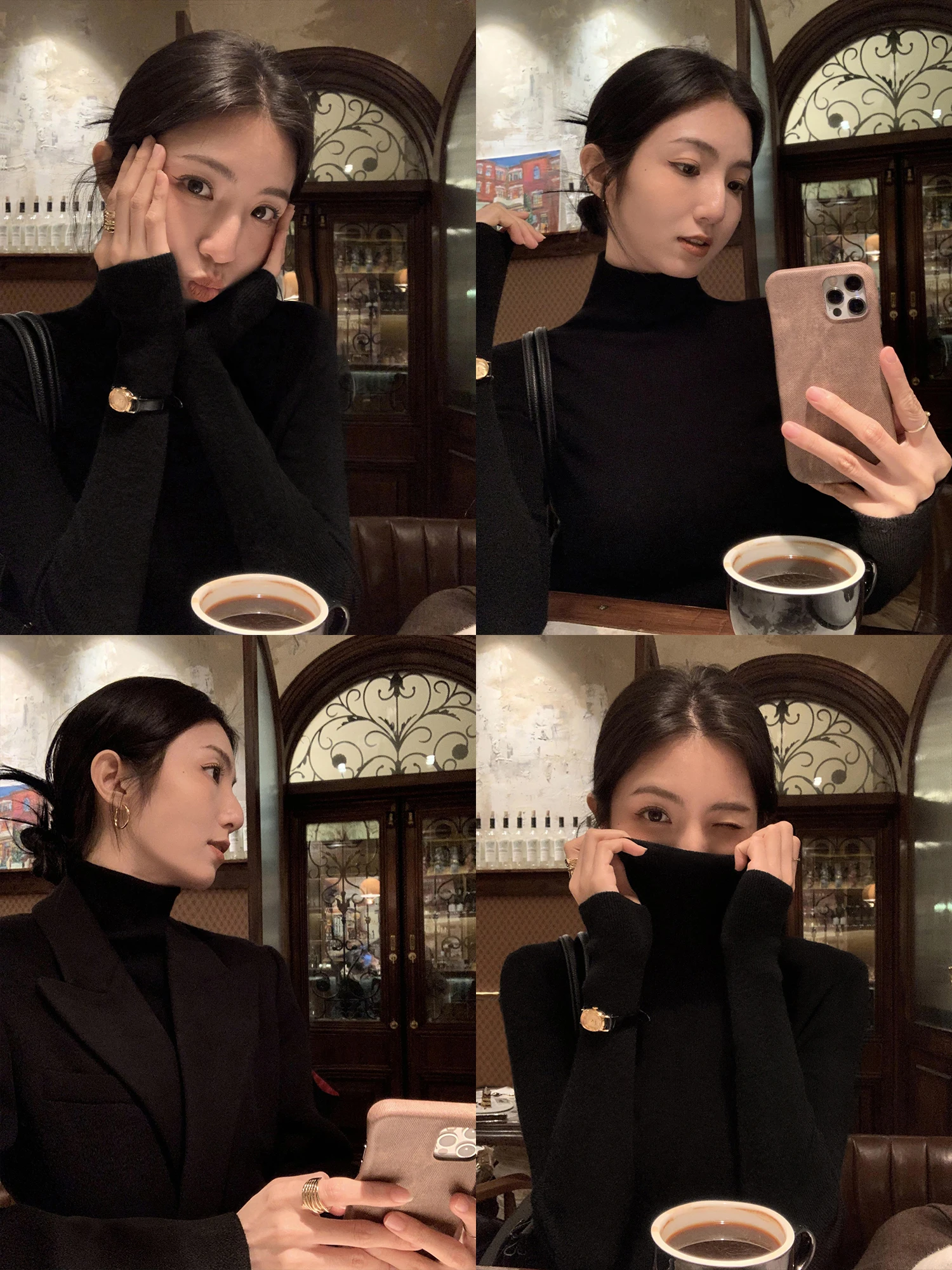 

Mulvan Women's Slim Fit Long Sve High Collar Knitted Sweater 00 Wool Bla Overhead Top Base irt Inner Wear Upper Apparel