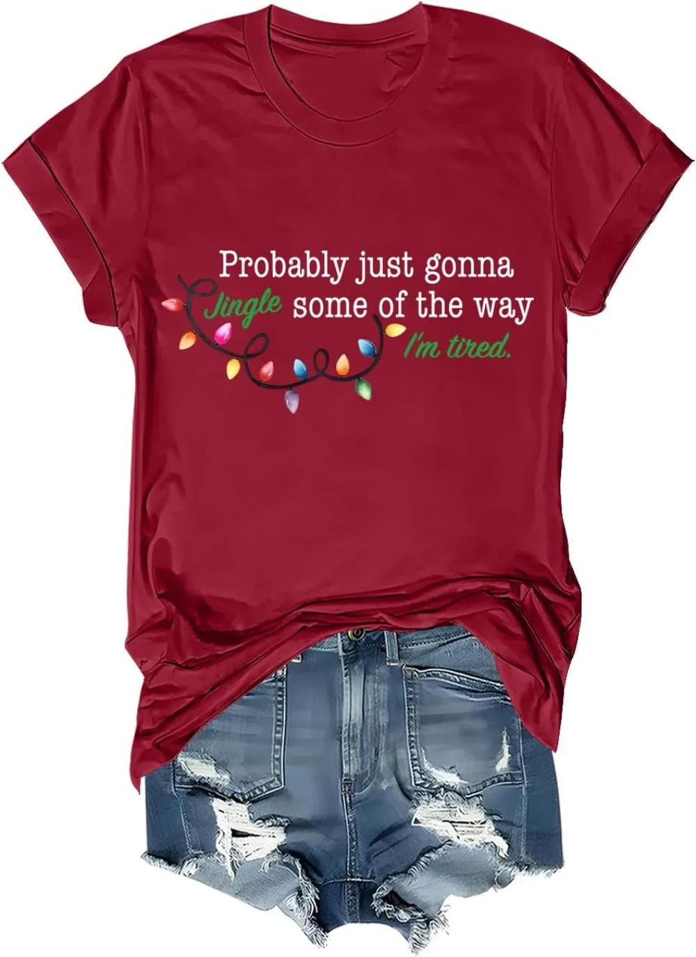 قمصان عيد الميلاد المضحكة ربما تذهب فقط إلى جينجل بعض الطريق تي شيرت، جلجل بعض الطريق الخامس الرقبة تيز