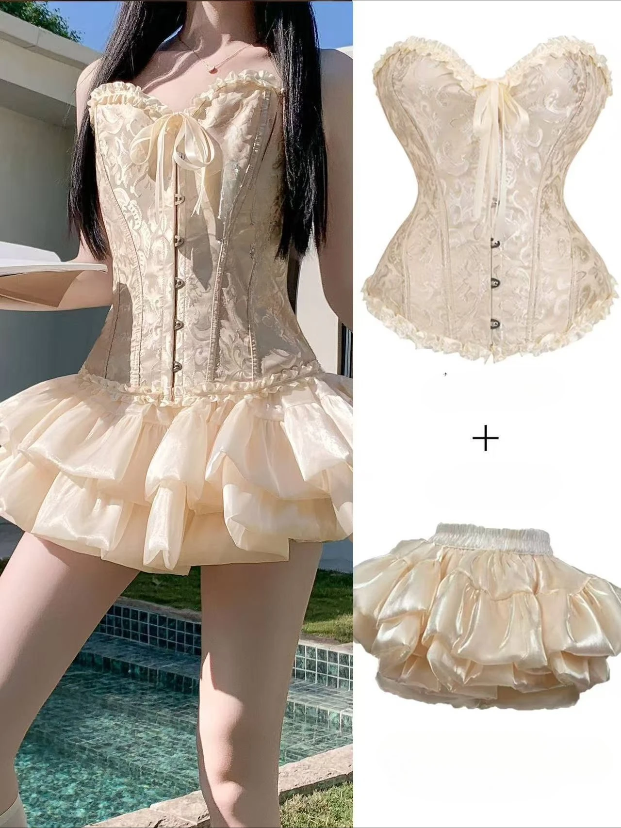 Nueva Colección de Verano: Blusa Estampada Vintage con Volantes y Falda de Ballet de Cintura Alta, Estilo Kawaii Lolita para Fiesta, para Mujer