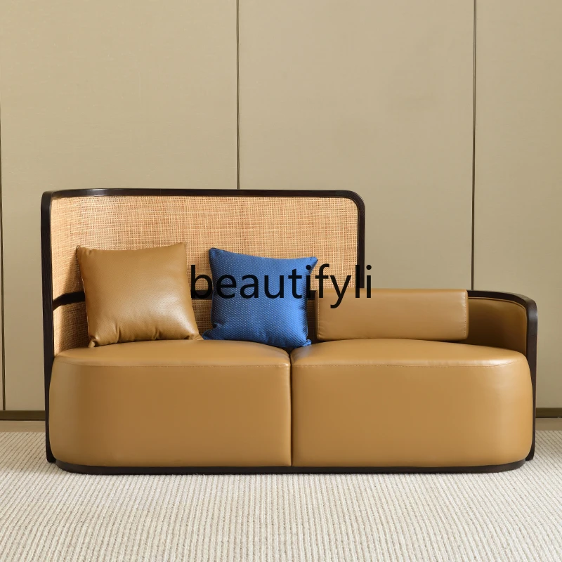 Concubine chair recliner leather sofa new Chinese solid wood separate collapsed rattan beauty couch