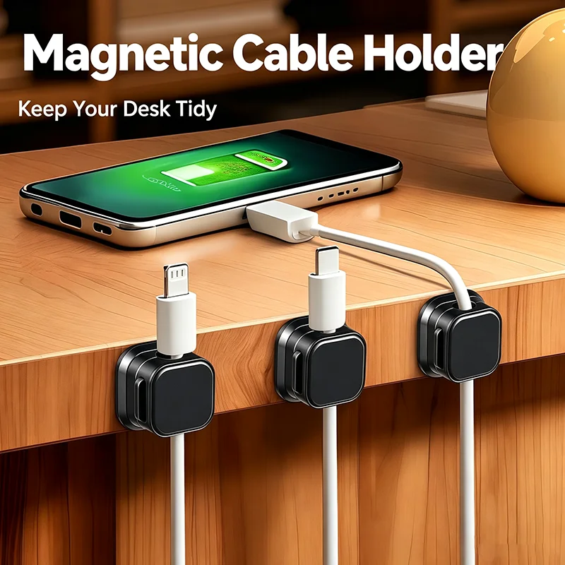 Magnetic Cable Clip Winder Holder Adhesive Wire Keeper Cord Cable Organizer USB Charging Cables Winder for Office Desktop Home