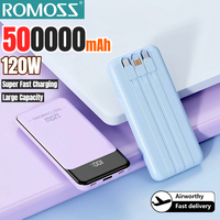 ROMOSS 500000mAh Power Bank Built 3 Cables Portable Large Capacity Digital Display External Battery for iPhone Huawei Samsung