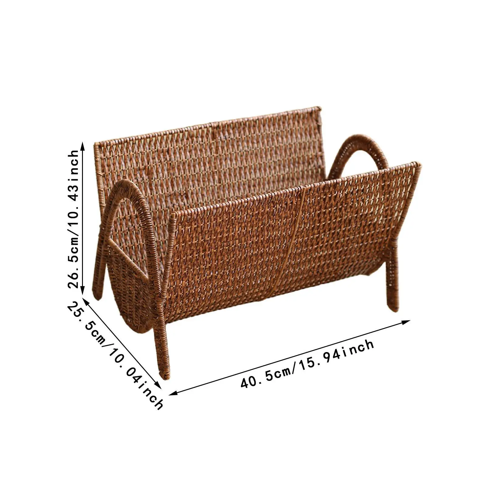 Imitation Rattan Magazine Rack Storage Basket Floor Woven Magazine Holder Organizer for files Album Vinyl Records Living Room