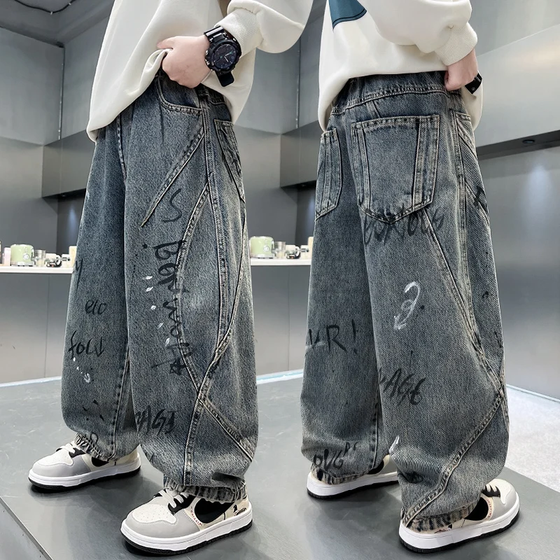 

Джинсы Fiti Denim для мальчиков, весенне-осенние, уличный стиль, универсальные длинные брюки, модные джинсы для детей и подростков