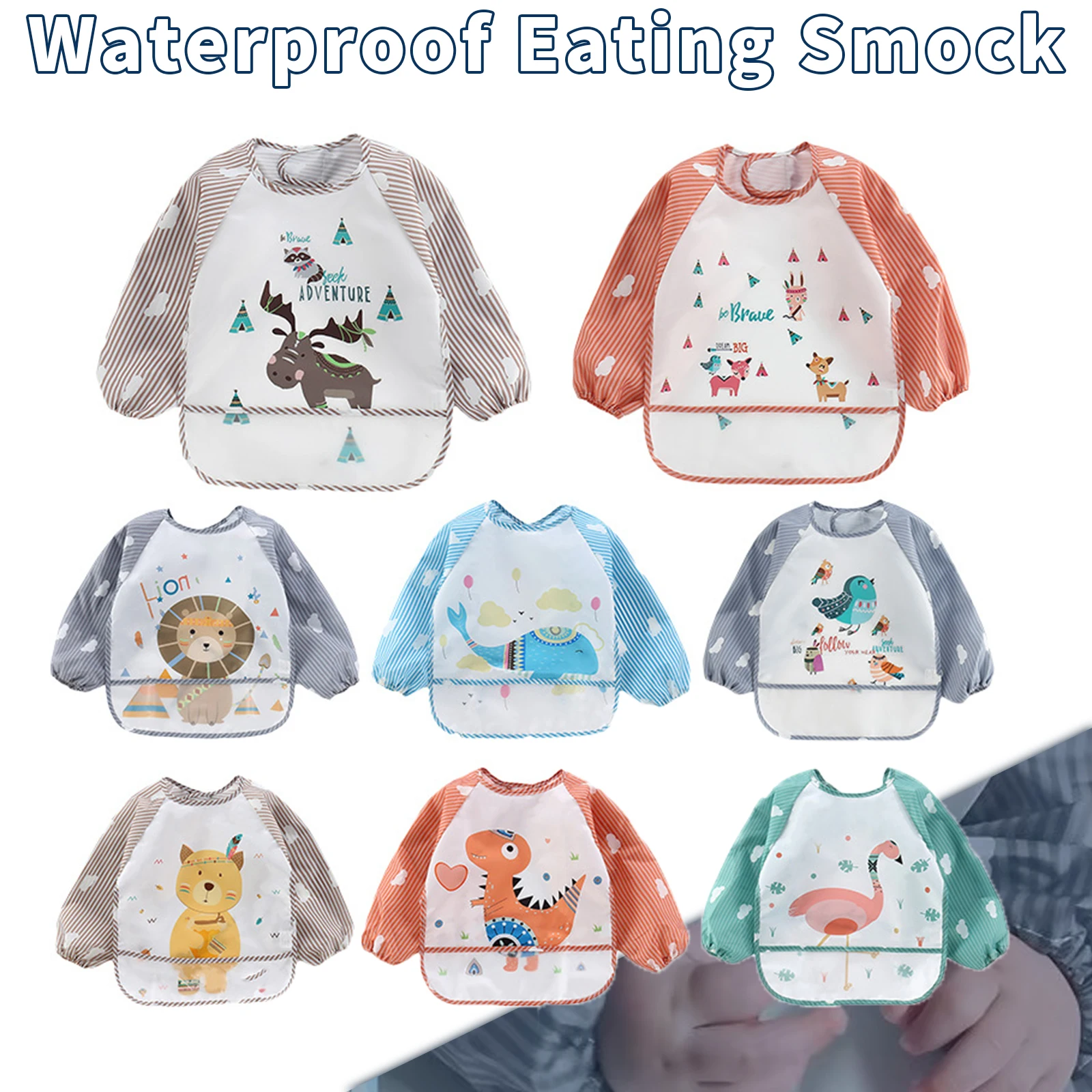 

Waterproof Eating Smock Infant Toddler Baby Long Sleeve Art Cartoon Apron Animal Smock Soft Baby Bib Burp Clothes