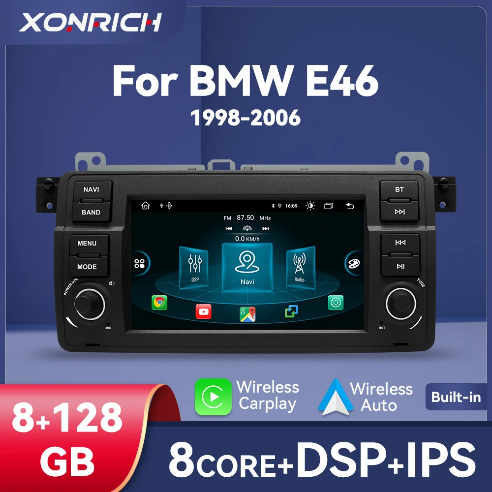 8GB Carplay Android 14 Car Multimedia For BMW E46 M3 318/320/325/330/335 Rover 75 Coupe Navigation 1 Din GPS DSP Audio Head Unit