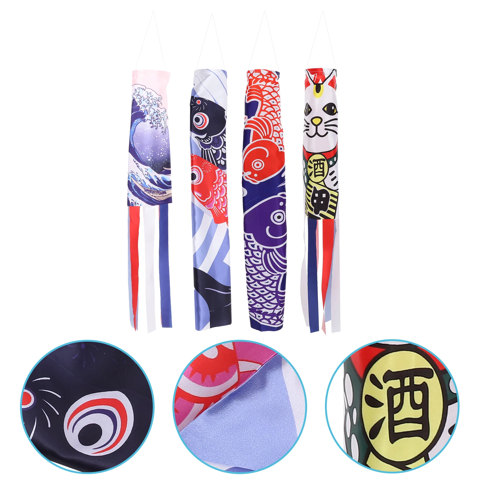 

4pcs Hand Satin Windsock Flags Durable Fade Resistant Decorative Japanese Restaurant Garden Lawn Balcony Indoors Outdoors