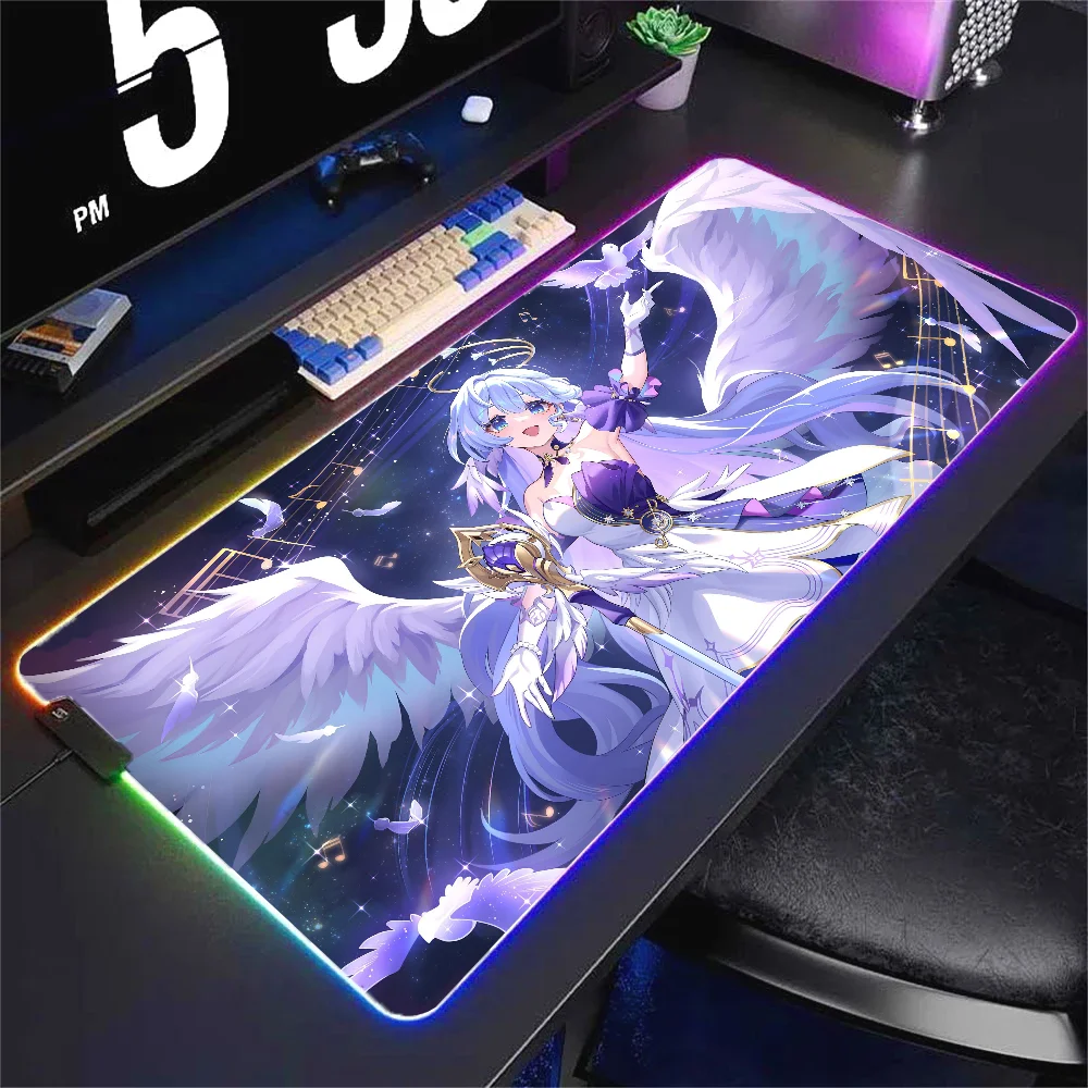 Robin Honkai Star Rail  Mousepad XXL RGB Gaming Mouse Pads HD Black Gamer Accessories Large LED