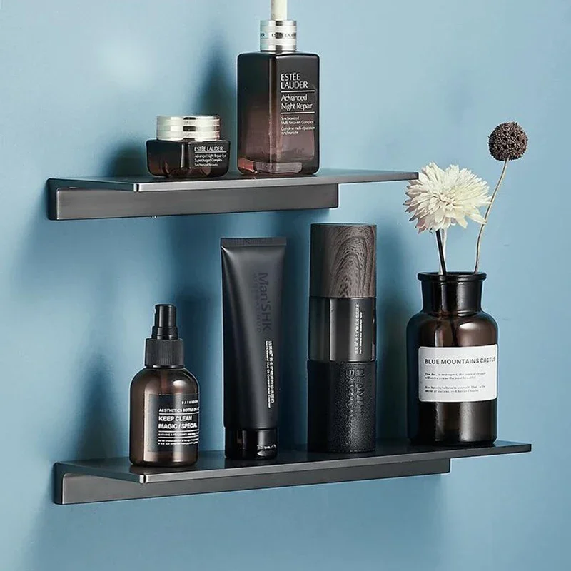 Gun Gray Bathroom Shelves Soild Brass Bathroom Shower Shelf Wall Mounted Brushed Gold Toilet Storage Organizer Rack