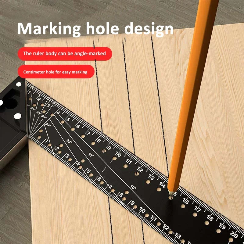 30/40CM Right Angle Ruler 45°/90° Hole Positioning Marking Ruler High Precision Woodworking Drawing Tool Multi Functional Ruler