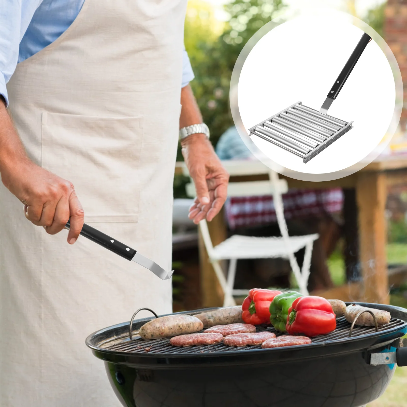 

1Set Rolling Sausage Grill Rack Sturdy Stainless Steel Outdoor Camping Bbq Sausage Roller Hotdog Barbecue Stand Portable Grill