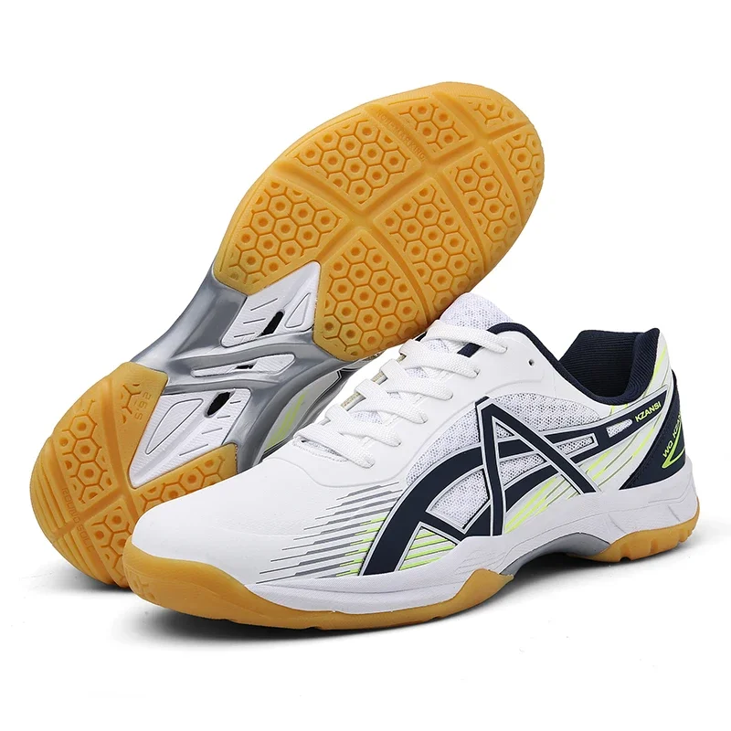 Professional Badminton Shoes for Men and Women Outdoor Training Sneakers with Non-Slippery Sole in White and Blue Colors
