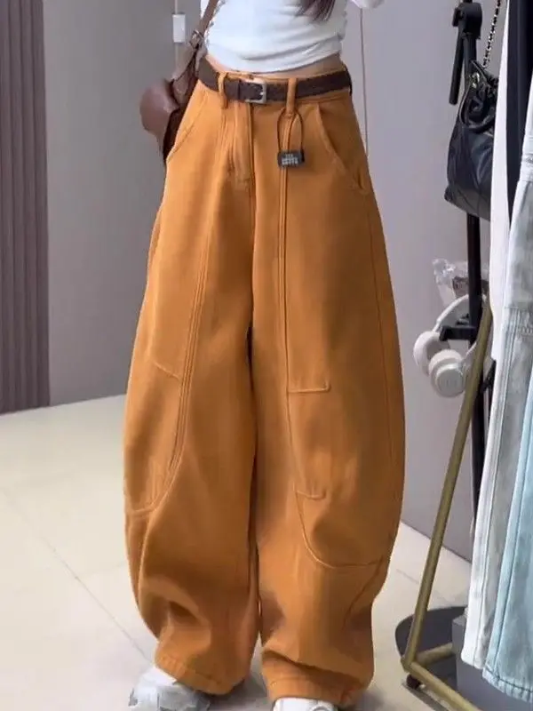Orange jeans women's spring 2026 new unique super good-looking American thin commuter wide-leg scimitar pants