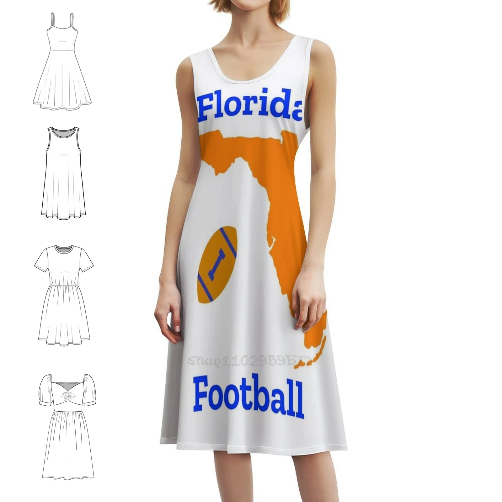 

Женское элегантное праздничное платье для футбола Флориды, платье трапециевидной формы с короткими/длинными/опциями без рукавов, футбольное спортивное платье Флориды