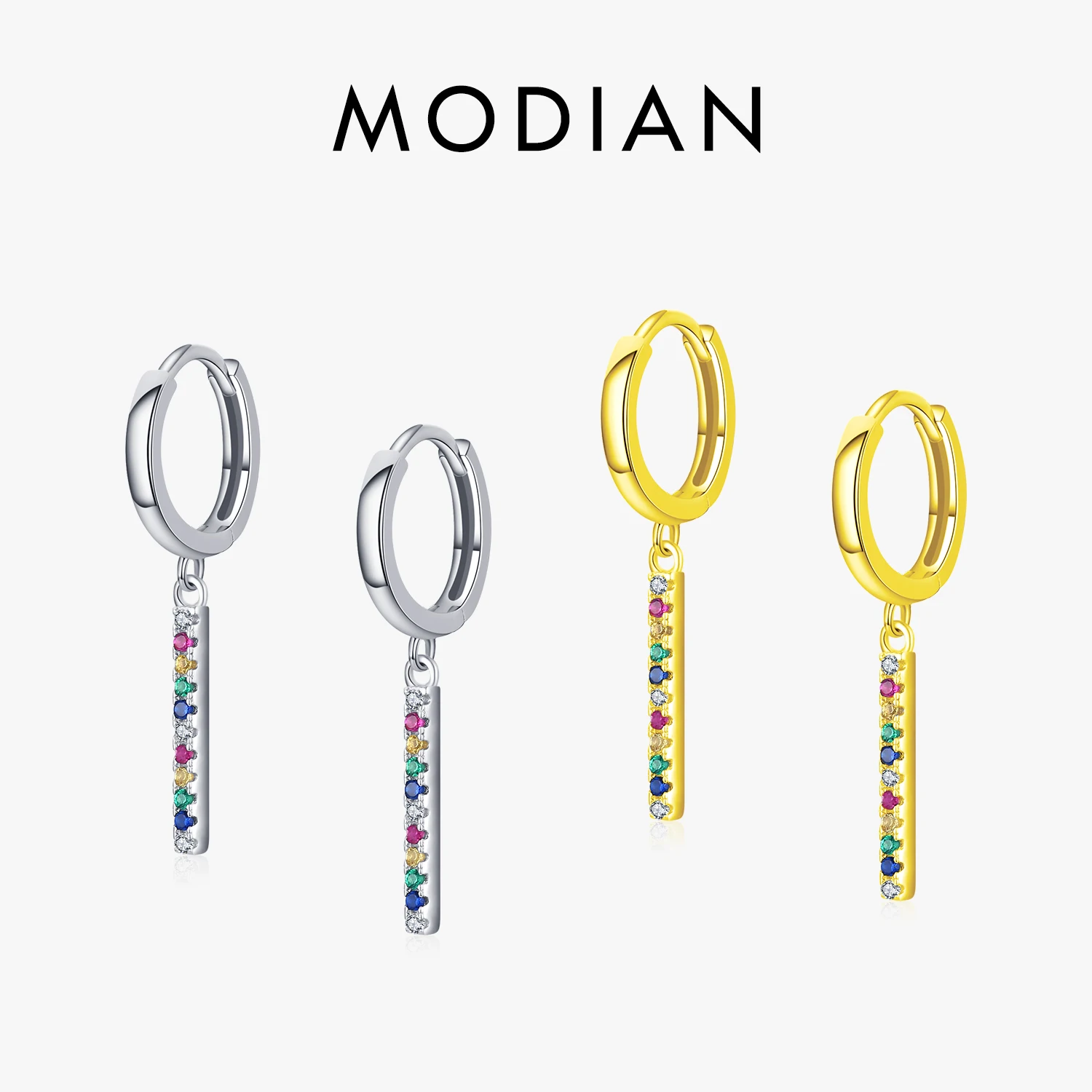 

Modian Rainbow Color Sparkling Swing Zirconia Drop Ear 100% 925 Sterling Silver Fashion Charm Dangle Earrings For Women Jewelry