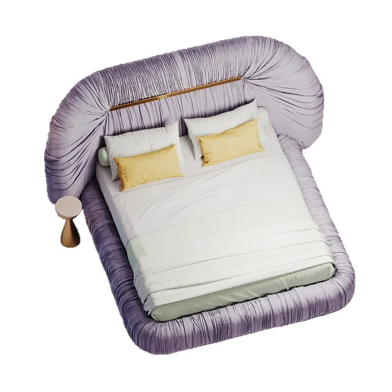 

Italian light luxury pleated modern minimalist furniture blended embroidery bed
