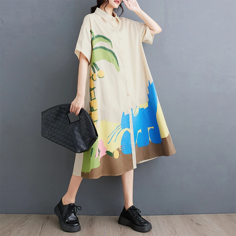 Tannt Vrouwen Jurk Mode Losse Afdrukken Shirt Jurken Kleuraanpassing Casual Lange Zomer Shirts Jurken 2025 Nieuw