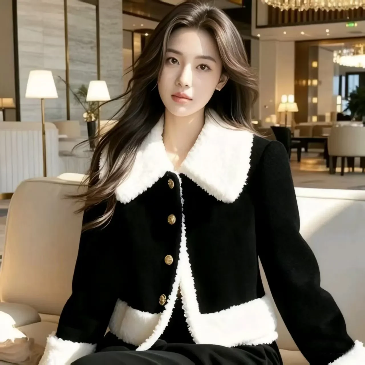 Autumn Winter 2026 New Fleece Jacket Women's Outwear Fashion Loose Unique Super Nice Lamb Wool Lapel Coat Tops