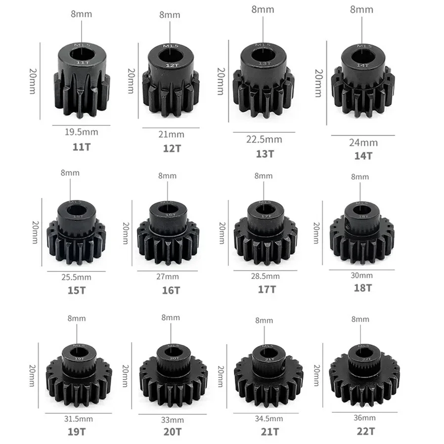 1/5 Traxxas X용 강화 강철 피니언 모터 기어, M1.5, 8mm, 11T, 12T, 14T, 15T, 17t, 18t, 20T, 21t, 22T, 24T, 25T, 26T, 28T, 30T-Maxx RC 자동차