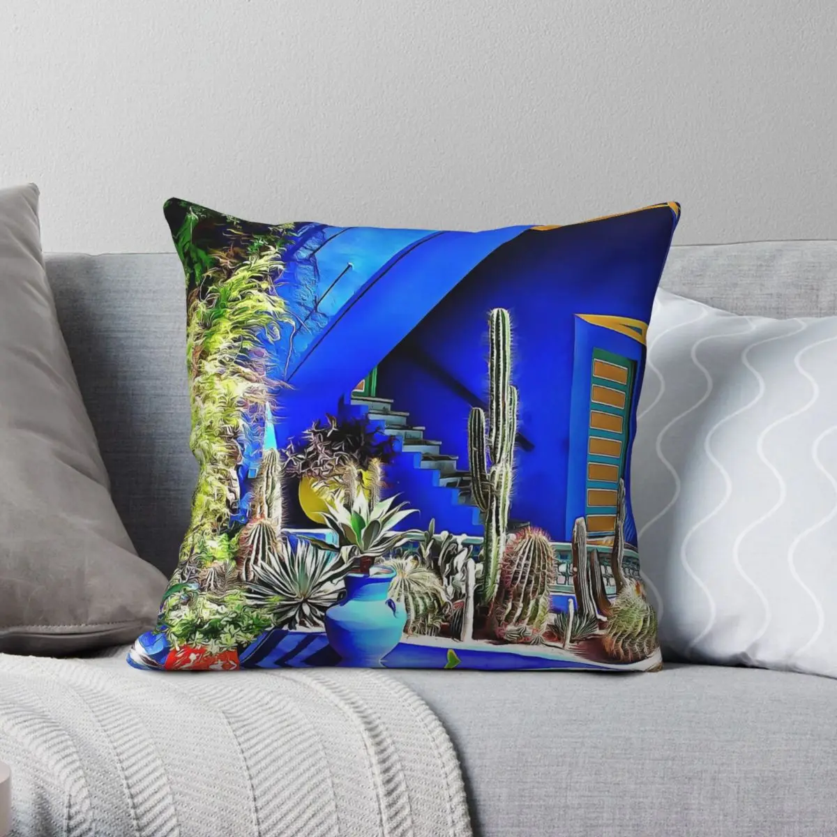 

Jardin Majorelle Garden Square Pillowcase Polyester Linen Velvet Creative Zip Decorative Pillow Case Car Cushion Cover