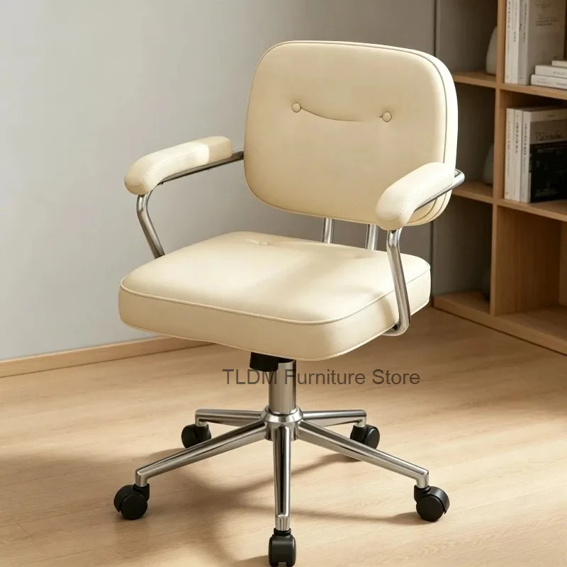 PU Leather Swivel Desk Chair with Armrests, Adjustable Height Ergonomic Office Chair, Cute Rolling Task Chair for Home Office