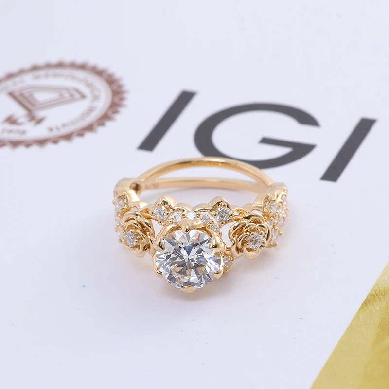 Provence 2ct Luxury Ring 18KGold IGI EF/VS Lab Grown Diamonds Ring Rose flower bands Wedding Engagement Personalized Custom