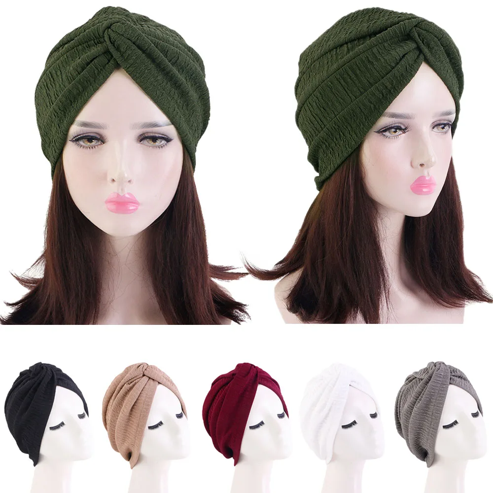 Donne indiane Hijab musulmano Twist Knot chemio Caps cappello interno turbante Strech Arab Headwear Wrap Femme Hair Loss Beanie foulard Caps