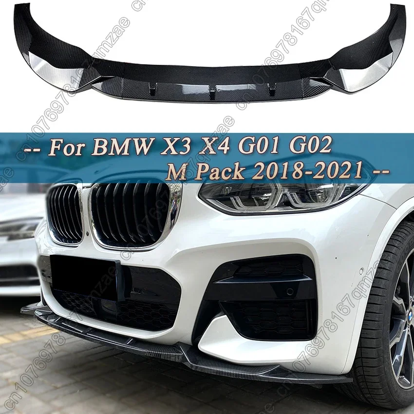 

Для BMW X3 G01 X4 G02 M-Pack 2018 2019 2020 2021, передняя губа, подбородок, бампер, спойлер, разделитель губ, глянцевый черный/углеродный вид, комплект кузова