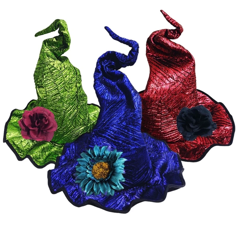 Halloween heksenhoed Comfortabele tovenaarshoed met bloem voor cosplay en mysterie-thema bijeenkomsten Rollenspel hoofddeksels