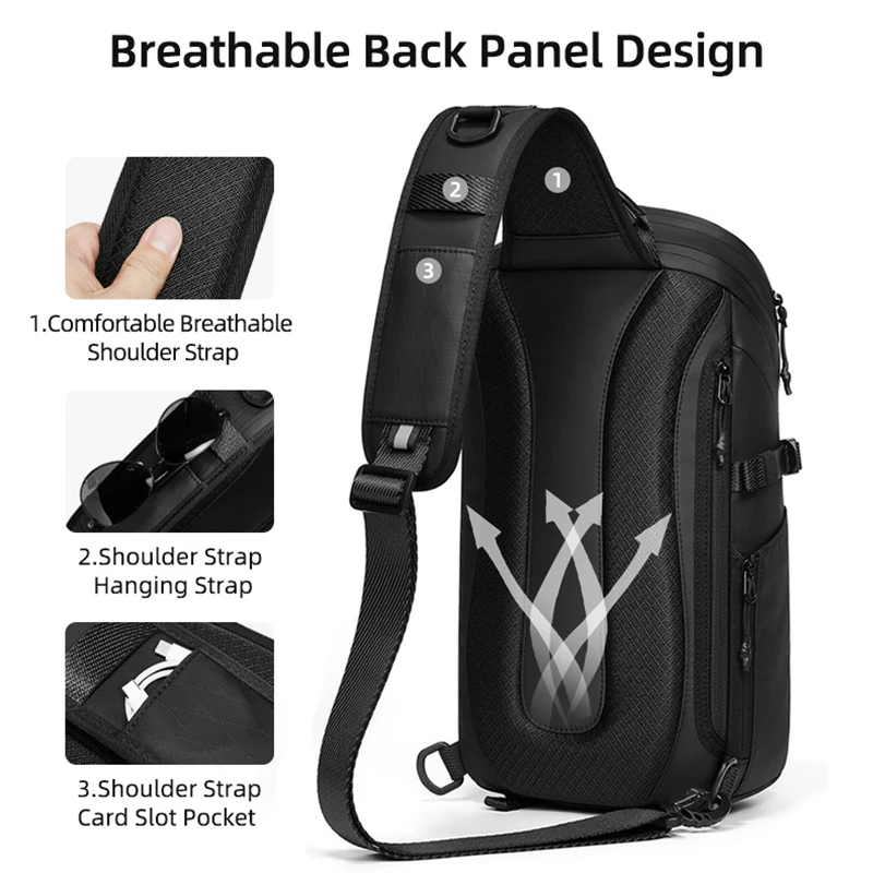 رجل حقيبة كروسبودي قصيرة السفر حبال حقيبة ساعي حقيبة الصدر مقاوم للماء USB حقيبة ظهر بكتف واحد للكمبيوتر اللوحي 12.9 بوصة