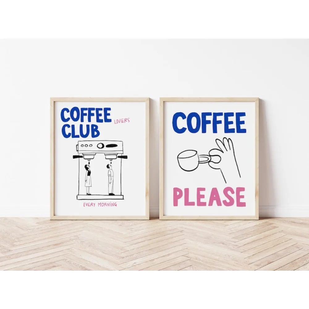 قطعتان من فن الحائط لنادي القهوة بدون إطار، ملصق إسبرسو، فن محطة القهوة، طباعة بار القهوة الجمالية، ديكور غرفة المعيشة وغرفة النوم
