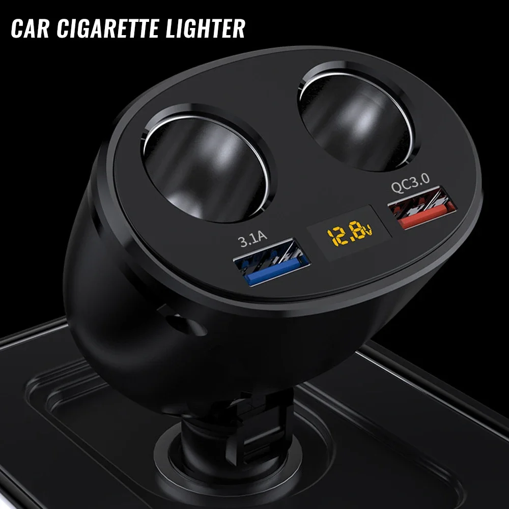 Car Cigarette Lighter Adapter 2-Way Dual USB Charger Socket Fast Charging Splitter 180 Degree Rotation 12V-24V Car Charger