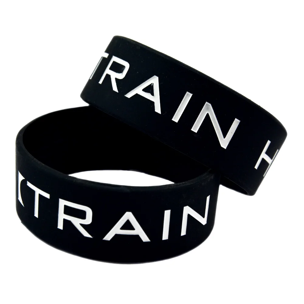 1 PC Train Hard Silicone Bracelet One Inch Wide Sport Band Black Bangle Bracelets