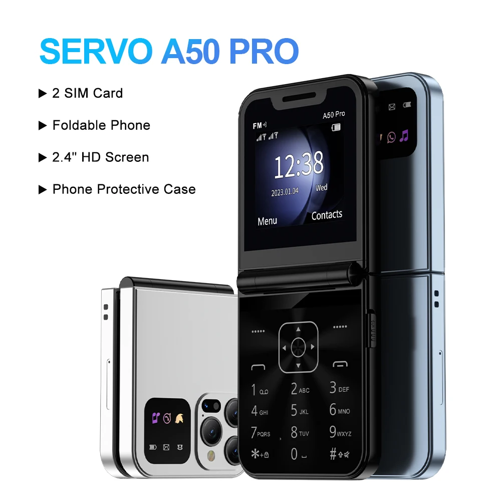 SERVO A50 PR0 Flip Mobile Phone Dual SIM 2G Network Blacklist Auto Call Record FM Radio Flashlight Type-C Camera Foldable Phones