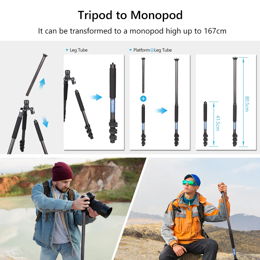 VICELK AT05-CF Carbon Fiber Camera Tripod Monopod Lightweight and Compact Travel Tripod for DSLR Digital Camera,Max Load 33lb