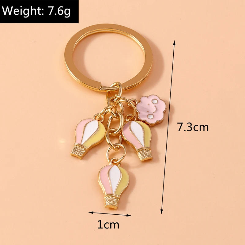 Cute Enamel Hot Air Balloon Keychain Cloud Key Rings Pendants for Men Women Key Holder Handbag Charms Pendants DIY Jewelry Gifts