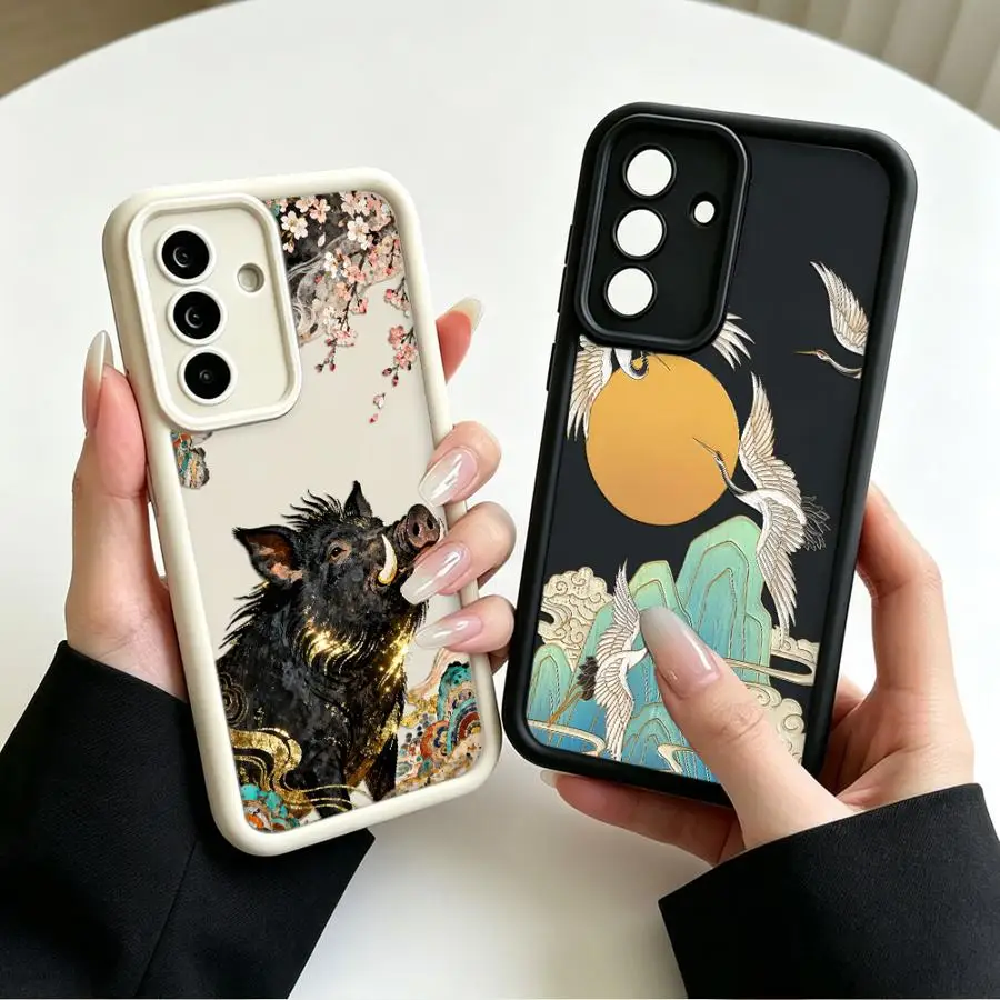 Cartoon Crane Wild Boar Phone Cover Case for Samsung Galaxy A22 A11 A32 A16 A21s A06 A50 A52 A17 A15 A73 A56 A24 A13 A25 A26 A54