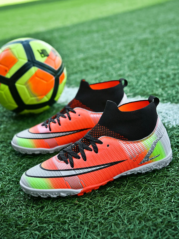 Adult Professional Soccer Shoes Non-Slip Long Spike Football Boots Young Kids High Ankle Cleats Grass Soccer Sneakers 36-45#