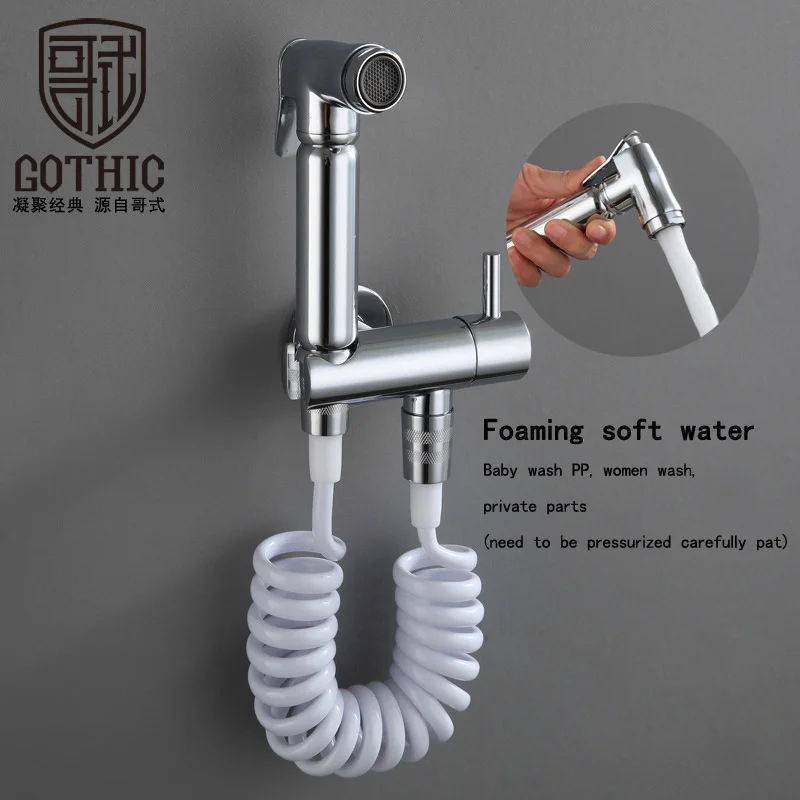 

Chrome Hand Held Toilet Bidet Sprayer Hot And Cold Solid Brass Bathroom Mixer Douche Kit Shower Faucet Soft Water Spray Gun